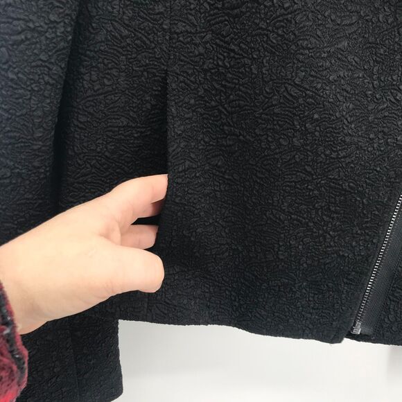 Ann Taylor Blazer Womens 8 Black Textured Fabric Moto Zip Front Pockets Modern - Picture 5 of 10